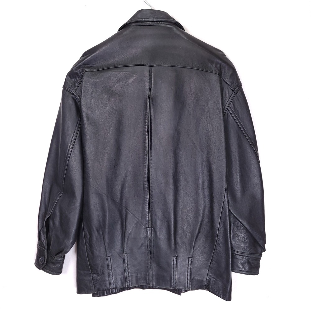 GEORGETOWN Mens Vintage Double Breasted Leather Jacket Black Medium - Picture 2 of 12